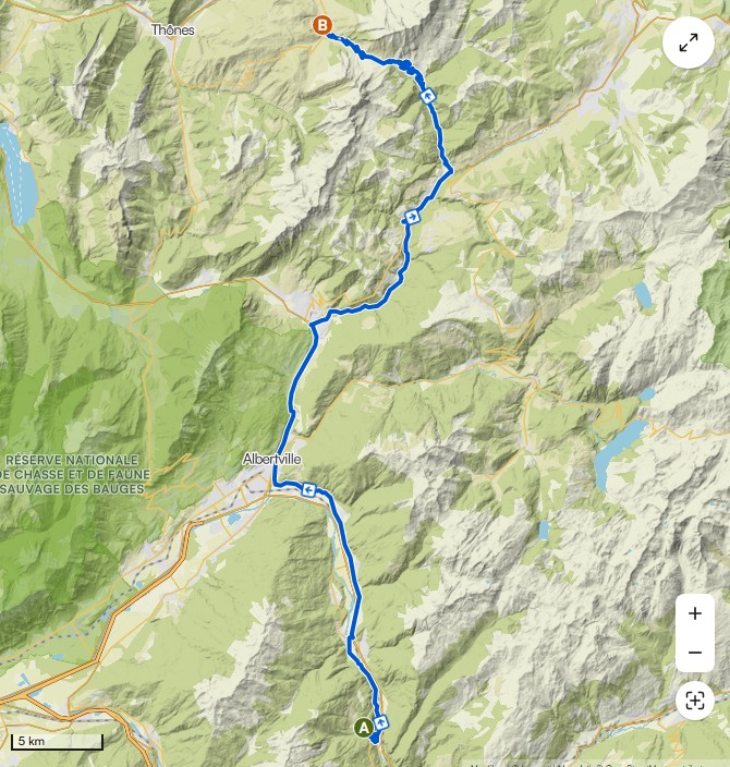 Routekaart Over de Col des Aravis