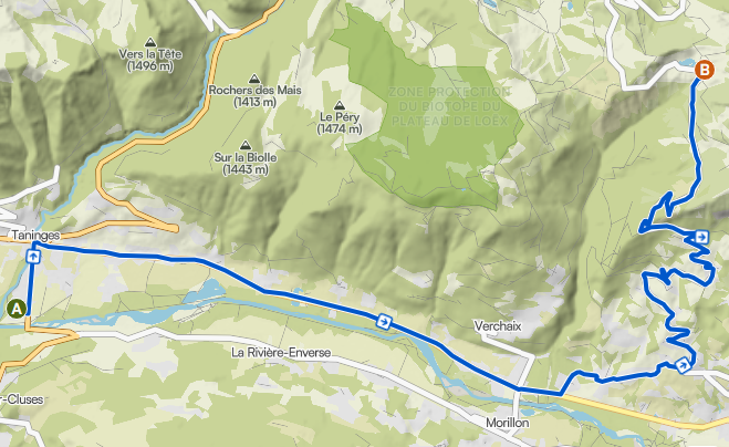 Routekaart Van Camping Taninges naar Col de Joux Plane